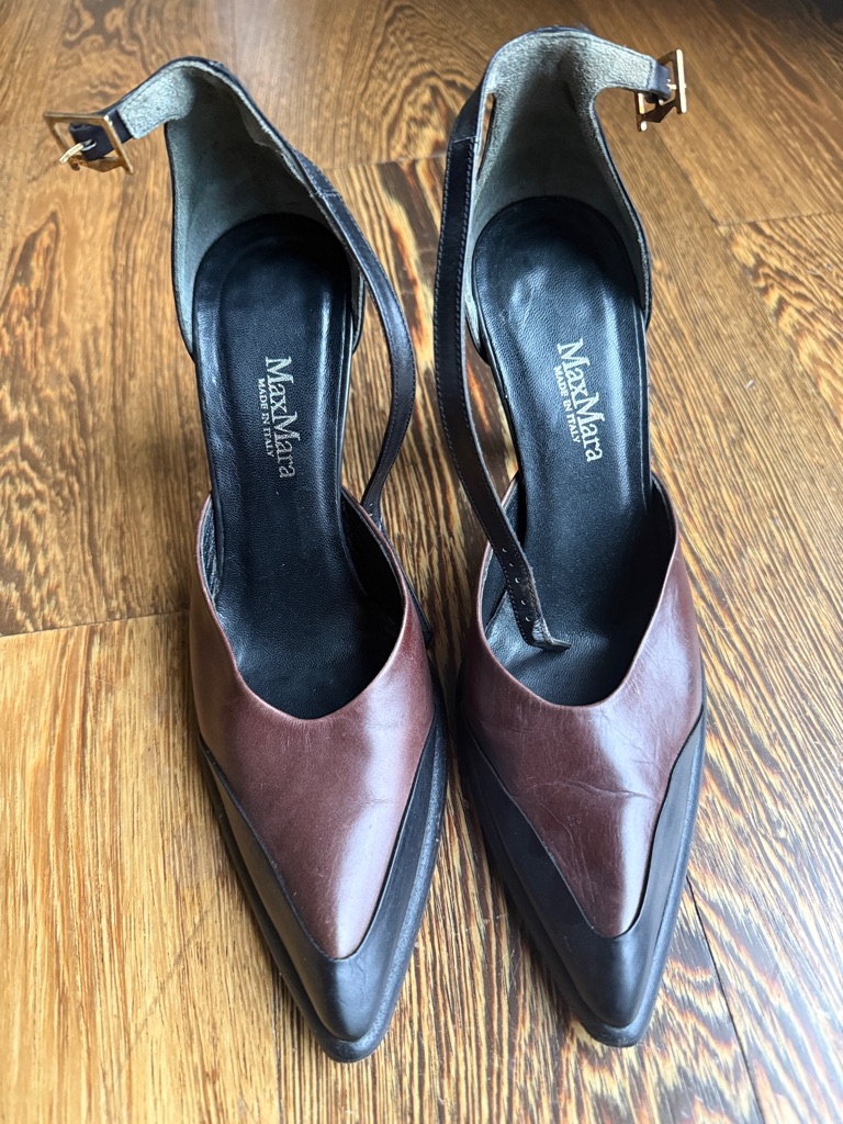 Maxmara Two-Tone Brown And Black Pointed Toe Slingback Pumps